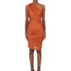 RICK OWENS FW25 CONCORDIANS  AMIRA DRESS IN ORANGE SATIN VISCOSE JERSEY. LI02E3526JVS-153
