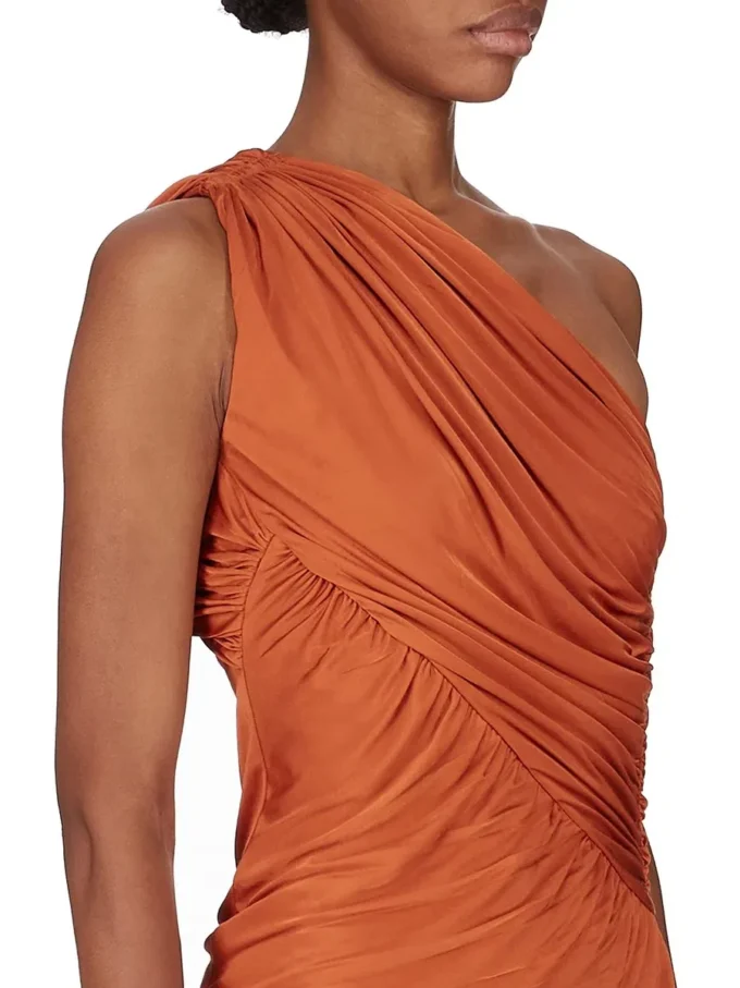 RICK OWENS FW25 CONCORDIANS  AMIRA DRESS IN ORANGE SATIN VISCOSE JERSEY. LI02E3526JVS-153