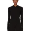 RICK OWENS FW25 CONCORDIANS CROPPED HOODED RIB LS T IN BLACK RAININO RIB JERSEY. RP02E4210RJR-09