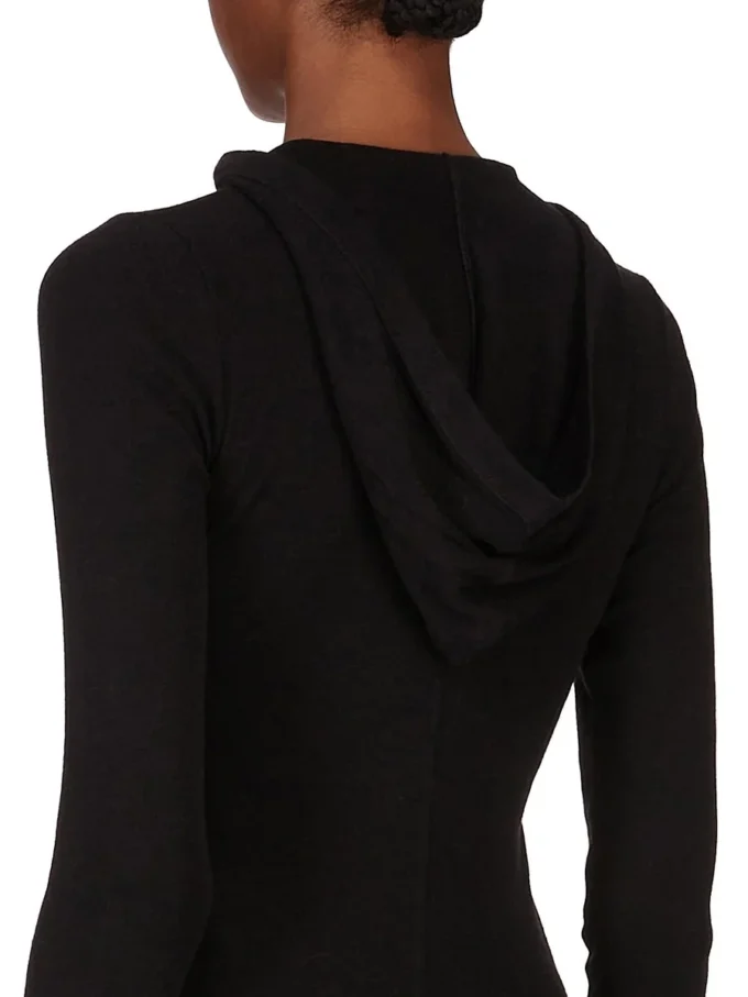 RICK OWENS FW25 CONCORDIANS CROPPED HOODED RIB LS T IN BLACK RAININO RIB JERSEY. RP02E4210RJR-09