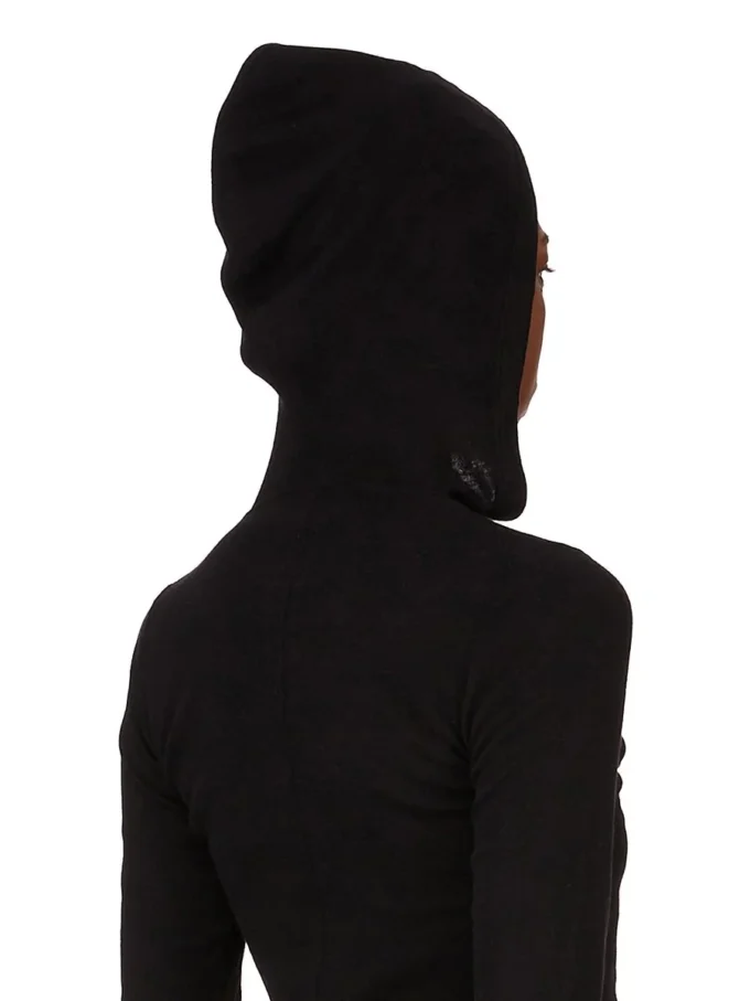 RICK OWENS FW25 CONCORDIANS CROPPED HOODED RIB LS T IN BLACK RAININO RIB JERSEY. RP02E4210RJR-09
