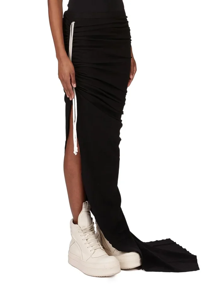 RICK OWENS FW25 CONCORDIANS EDFU SKIRT IN BLACK DOUBLE BRUSHED JERSEY DS02E7337JDB-09