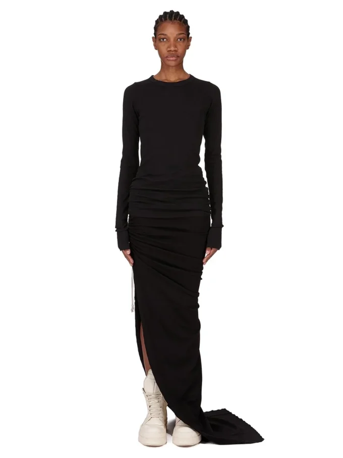 RICK OWENS FW25 CONCORDIANS EDFU SKIRT IN BLACK DOUBLE BRUSHED JERSEY DS02E7337JDB-09