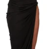 RICK OWENS FW25 CONCORDIANS  HYDRA SKIRT IN BLACK SATIN VISCOSE JERSEY. LI02E3315JVS-09