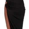 RICK OWENS FW25 CONCORDIANS  HYDRA SKIRT IN BLACK SATIN VISCOSE JERSEY. LI02E3315JVS-09