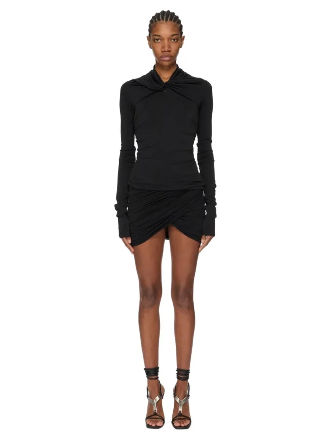RICK OWENS FW25 CONCORDIANS KAIRO LS TOP IN BLACK VISCOSE CREPE JERSEY LI02E3212CVI-09