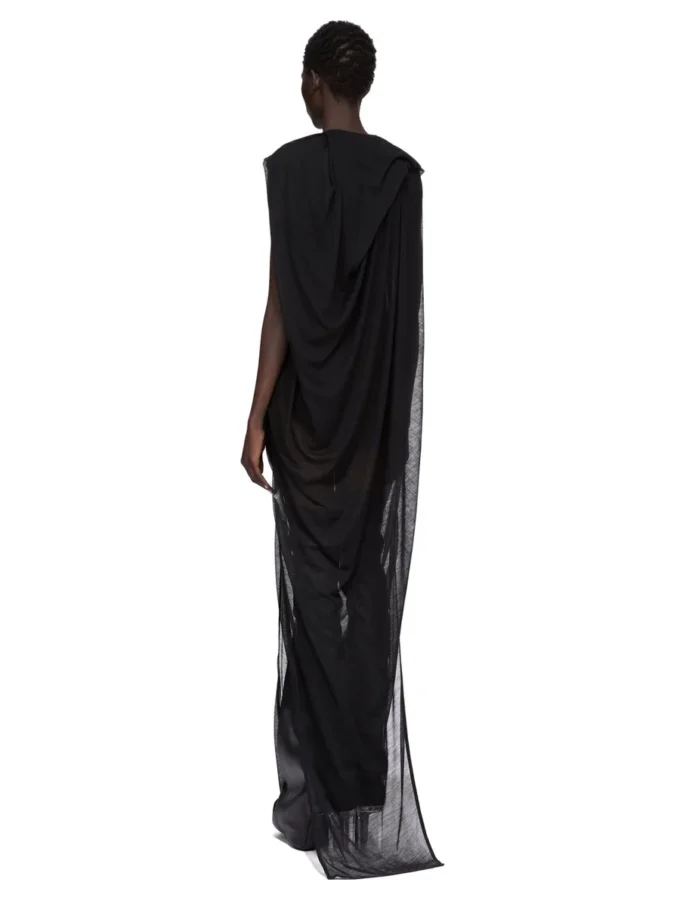 RICK OWENS FW25 CONCORDIANS NOUVEAU GOWN IN BLACK SHEER WOOL JERSEY. RP02E4574JWR-09