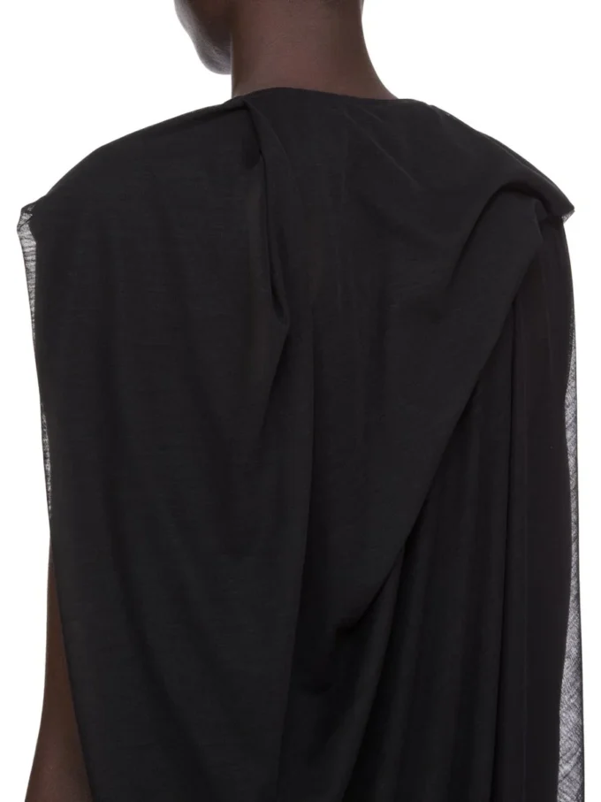 RICK OWENS FW25 CONCORDIANS NOUVEAU GOWN IN BLACK SHEER WOOL JERSEY. RP02E4574JWR-09