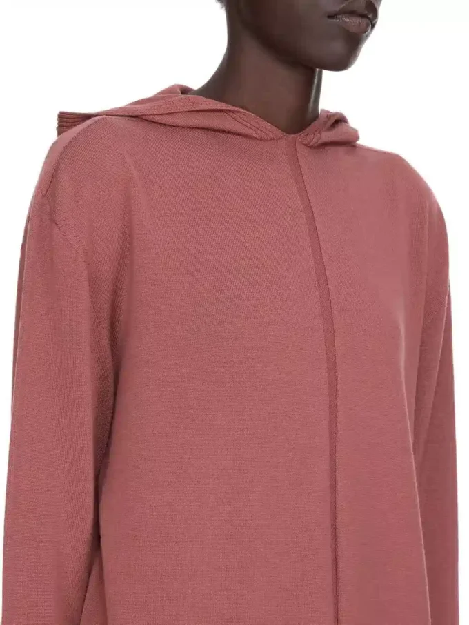 RICK OWENS FW25 CONCORDIANS OVERSIZED HOODIE IN ROSEWOOD LIGHTWEIGHT RASATO KNIT. RP02E4613M-13