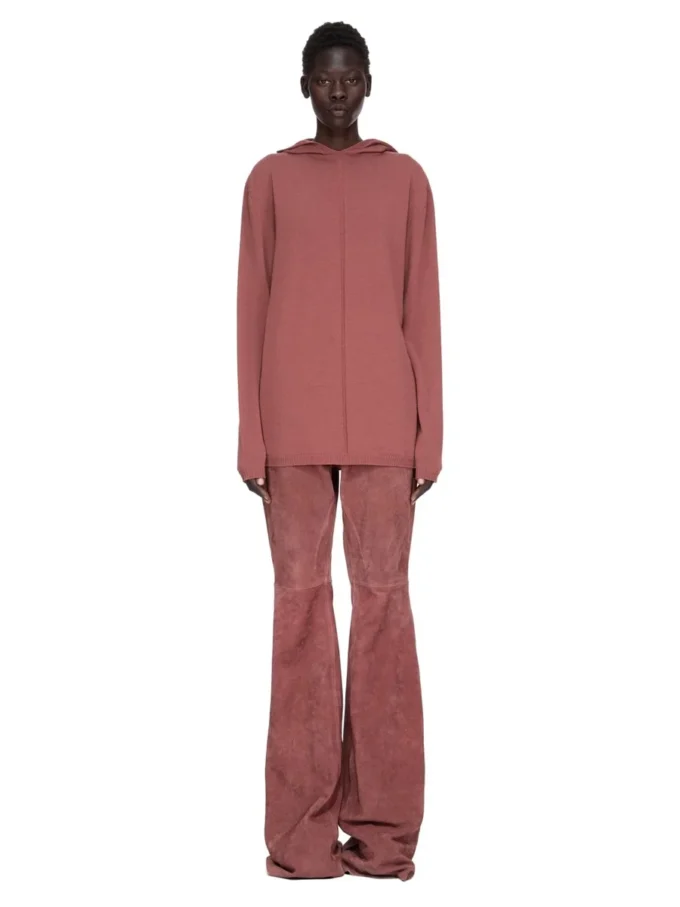 RICK OWENS FW25 CONCORDIANS OVERSIZED HOODIE IN ROSEWOOD LIGHTWEIGHT RASATO KNIT. RP02E4613M-13