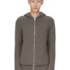RICK OWENS FW25 CONCORDIANS PRECOLLECTION ZIPPED HOODIE IN DUST LAS PALMAS CASHMERE KNIT. RU02E1666KLWS-34