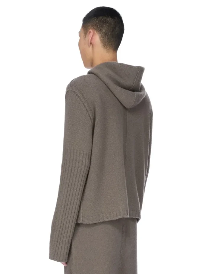 RICK OWENS FW25 CONCORDIANS PRECOLLECTION ZIPPED HOODIE IN DUST LAS PALMAS CASHMERE KNIT. RU02E1666KLWS-34
