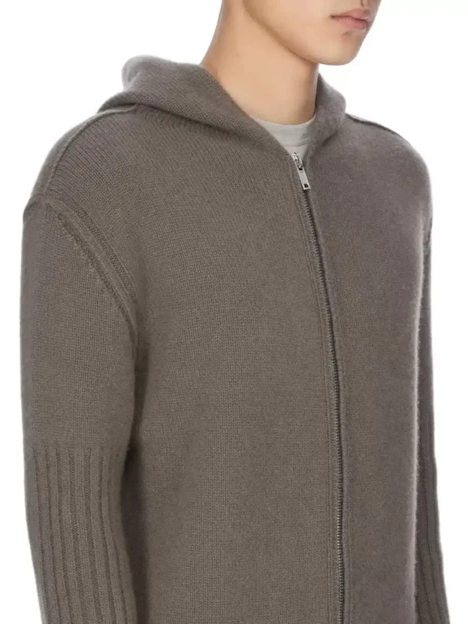 RICK OWENS FW25 CONCORDIANS PRECOLLECTION ZIPPED HOODIE IN DUST LAS PALMAS CASHMERE KNIT. RU02E1666KLWS-34