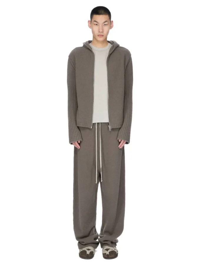RICK OWENS FW25 CONCORDIANS PRECOLLECTION ZIPPED HOODIE IN DUST LAS PALMAS CASHMERE KNIT. RU02E1666KLWS-34