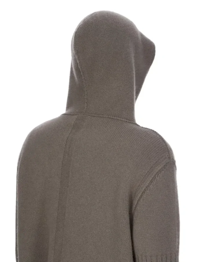 RICK OWENS FW25 CONCORDIANS PRECOLLECTION ZIPPED HOODIE IN DUST LAS PALMAS CASHMERE KNIT. RU02E1666KLWS-34