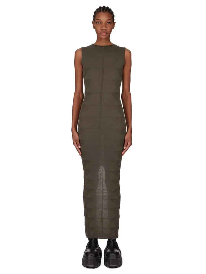 RICK OWENS FW25 CONCORDIANS TANK DRESS MOTIVO IN BOSCO LIGHTWEIGHT RASATO KNIT RP02E4676MLK-25