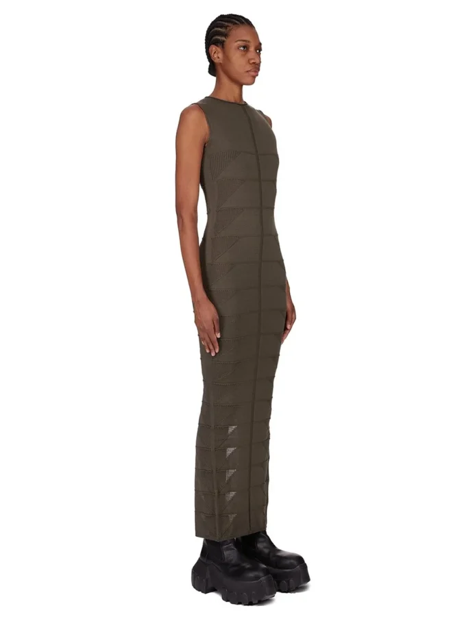 RICK OWENS FW25 CONCORDIANS TANK DRESS MOTIVO IN BOSCO LIGHTWEIGHT RASATO KNIT RP02E4676MLK-25
