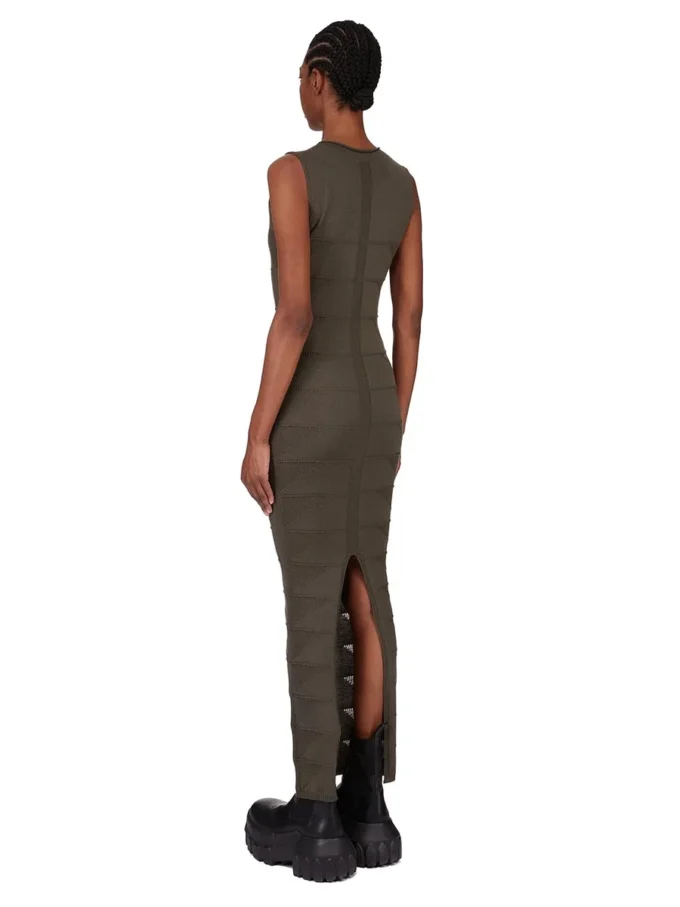 RICK OWENS FW25 CONCORDIANS TANK DRESS MOTIVO IN BOSCO LIGHTWEIGHT RASATO KNIT RP02E4676MLK-25