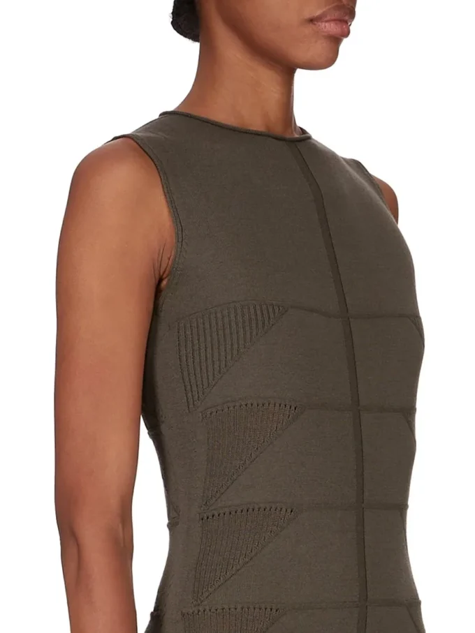 RICK OWENS FW25 CONCORDIANS TANK DRESS MOTIVO IN BOSCO LIGHTWEIGHT RASATO KNIT RP02E4676MLK-25