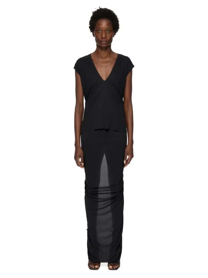 RICK OWENS LILIES FW25 CONCORDIANS EVA SKIRT IN BLACK VISCOSE CREPE JERSEY LI02E3316CVI-09